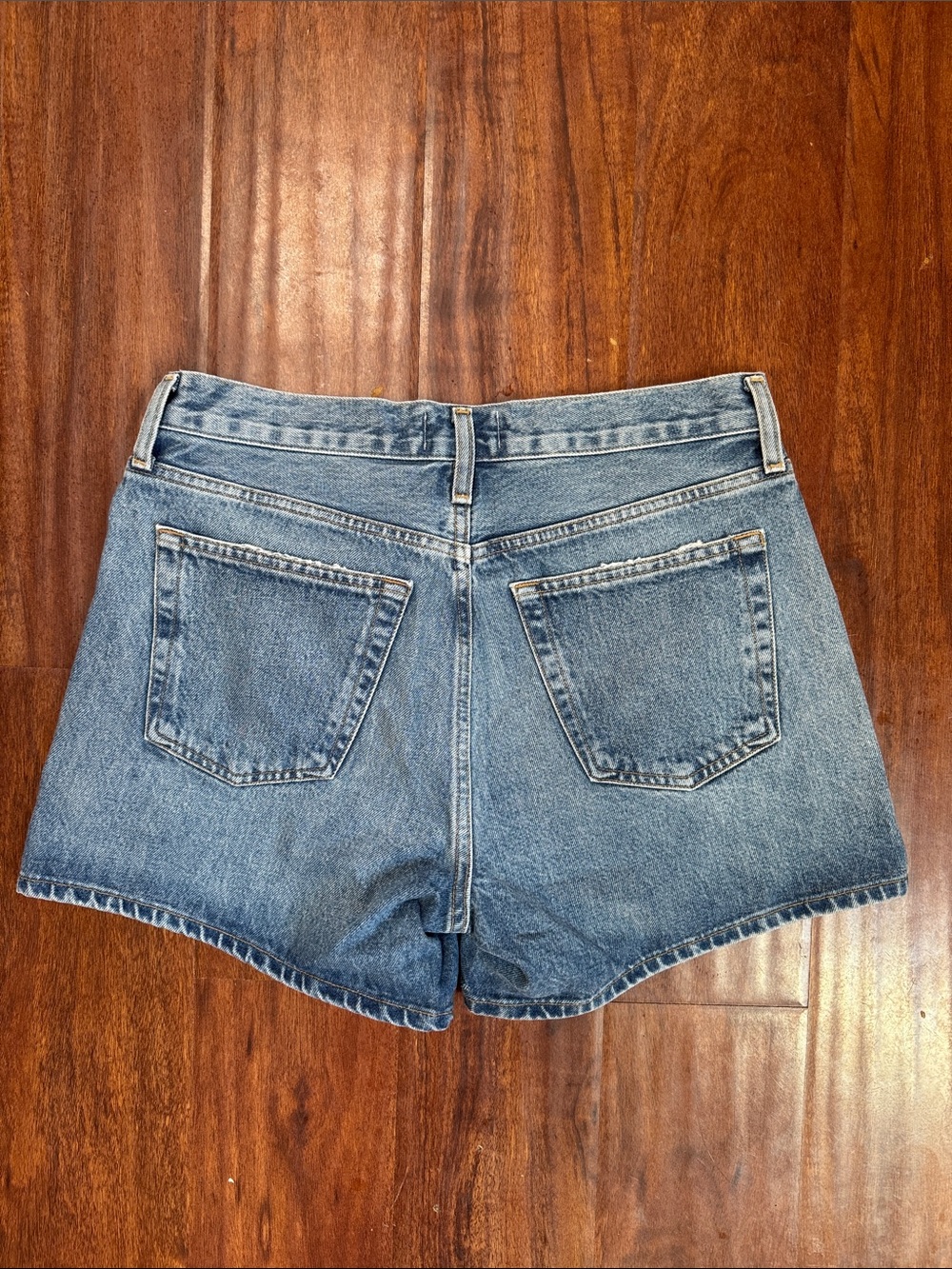 Agolde Parker Long Vintage Wash Blue High-Rise Button Denim Shorts Sz 27 - Picture 4 of 7